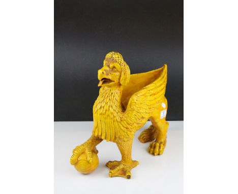 Burmantofts Style Ceramic Jardiniere in the form of a Griffin with an Ochre Glaze, h.37cms