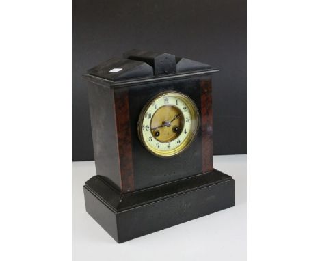 Victorian Slate and Marble Mantle Clock of Architectural Form, h.29cms