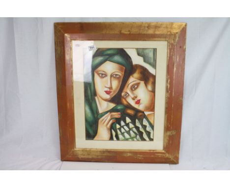 A studio framed oil painting portrait of art deco beauties signed R Kaufman 49.5 x 37cm 