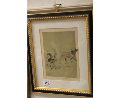 Cecil Aldin early 20th century, an original humorous dog cartoon print "carry your tail my Lord" 