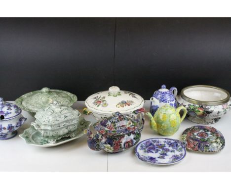 Collection of mainly Late 19th and Early 20th century Transfer Printed Ceramic including a Spode Sauce Tureen with Stand, Cop