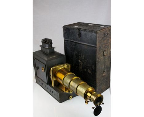 An Antique metal boxed magic lantern camera.