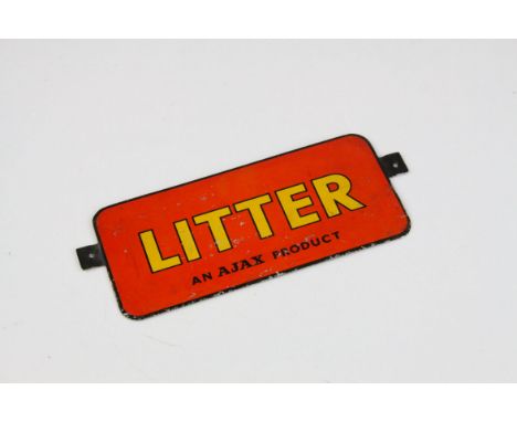 Small Enamel Advertising Sign ' Litter, an Ajax Product ', 18cms x 7cms
