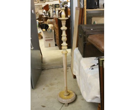 Pale Wooden Carved Standard Lamp