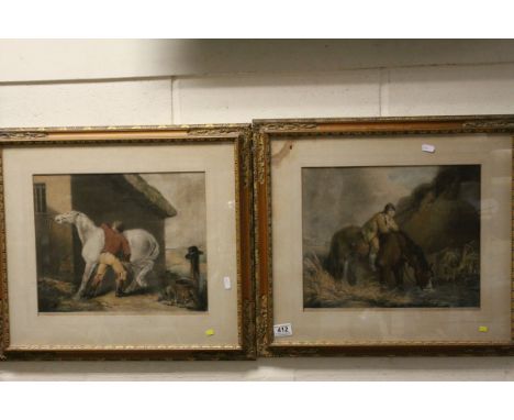A pair of equine 19th century F R Smith coloured engravings taken from paintings by Moorland dimensions 31 x 38 cm  