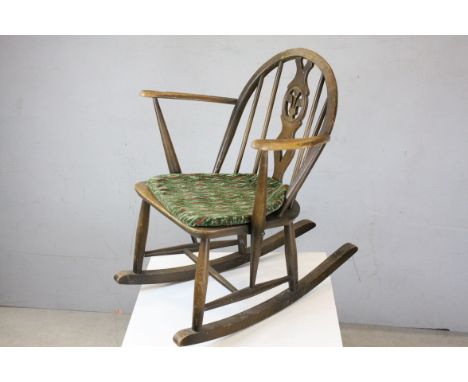 Ercol Low Rocking Chair with Hoop Stick Back and Fleur De Lys Splat