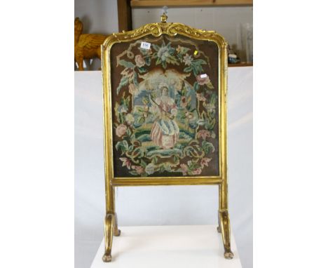 Firescreen contained within a Giltwood Effect Frame with Needlework Panel, h.100cms w.53cms