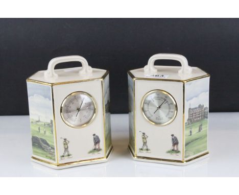 Golfing interest a Pointers of London St Andrews golf course decorated ceramic Barometer and Hydrometer.