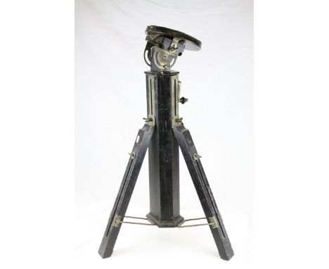 Early 20th century Wooden Folding Camera Tripod with Winding Handle and Tilting Camera Platform