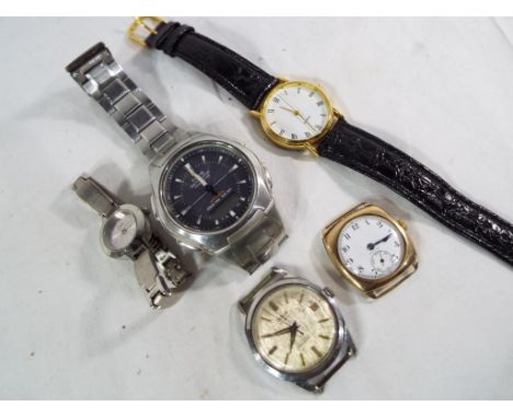 A good collection of five wristwatches to include a 9 carat gold cased Zenith watch with white enamel dial, approx 20.85 gm (