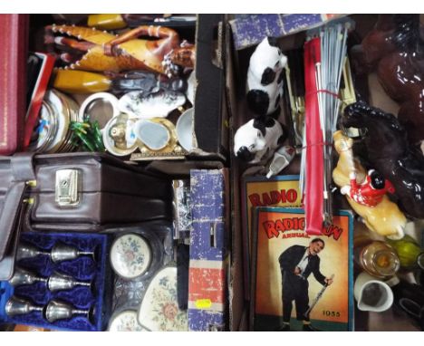 A good mixed lot to include ceramic tableware, wooden African figurines, a matching pair of Staffordshire dogs, Radio Fun ann