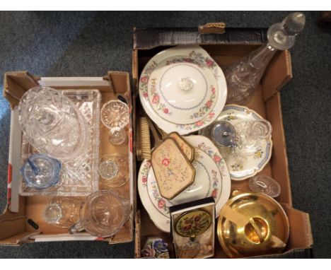 A good mixed lot of glassware and ceramics to include Royal Worcester tureen, water jug, dressing table set, tureens and othe