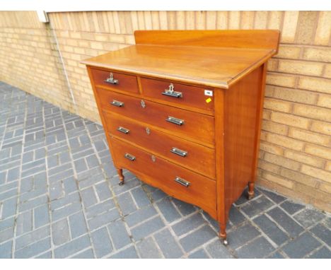 A mahogany chest of two over three graduated drawers, the supports terminating with castors, 108 cm x 99 cm x 50 cm - Est £40