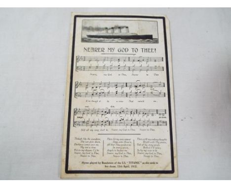R.M.S. Titanic - an original postcard 'Nearer My God To Thee', the hymn played by Bandsmen of the SS Titanic as she sank to h