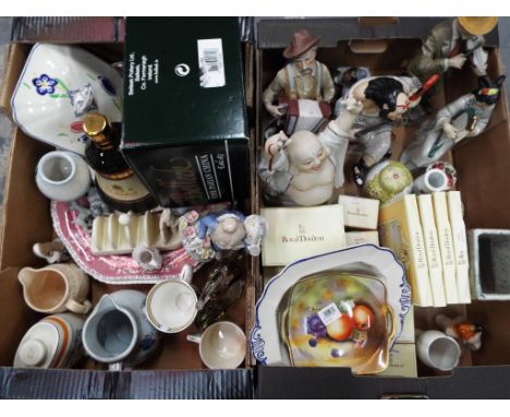 A good mixed lot to include six ceramic figures, a quantity of Royal Doulton Bramley Hedge, a Belleek bowl, boxed, two meat p