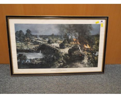 A limited edition print depicting Joe's Bridge, the crossing of the Escaut Canal by the Irish Guards Troop, issued in a limit