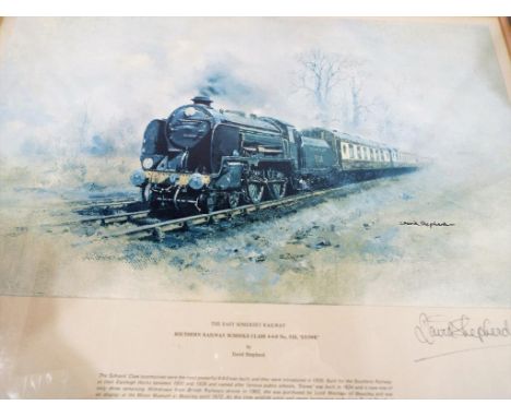 After David Shepherd - a print entitled The East Somerset Railway, Southern Railway School Class 4 - 4 - 0 No. 928 Stowe, sig