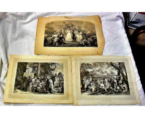 Vintage religious prints - John Baptizing, The Wise Men's Offering and Chastity. (Pub by R. Bower and M Parkes, Pall Mall 182