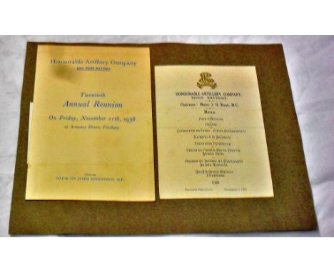 Honourable Artillery Company 1919 First Annual Dinner - 39th Siege Battery Ticket and Menu Card, Criterion Restaurant Chairma