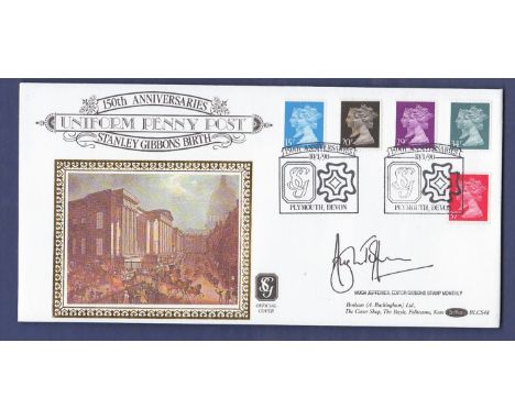 Great Britain - 1990 10th Jan Penny Black anniversary Benham official FDC with special hand stamp. Signed by editor of Gibbon