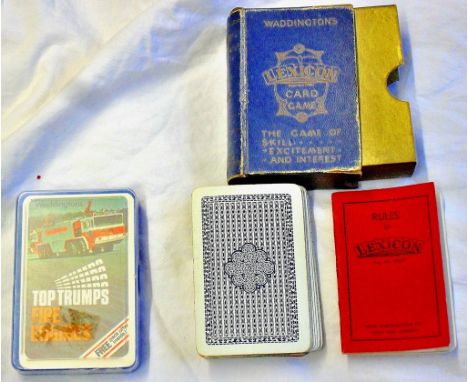 Playing Cards Waddington's 'Lexicon' card game (blue case) and Fire Engines Top Trumps (2).