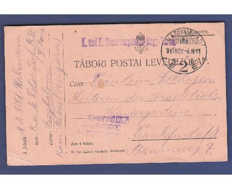 WWI Austro/Hungarian Feldpost, Austrian Military stamp 'K.und K Reservespital Nagy. Varad' in violet. 