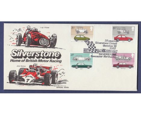 Great Britain - 1982 13th October Silverstone Official FDC with Silverstone special hand stamp, unaddressed. Cat (£35).