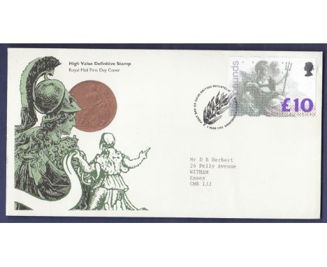 Great Britain - 1993 2nd March (£10) FDC with Bureau hand stamp. Typed address.