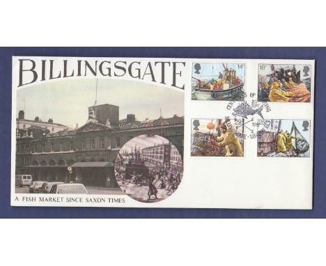 Great Britain - 1981 23rd Sept Fishing Hawkwood official FDC cover with special hand stamp. Unaddressed. Billingsgate.