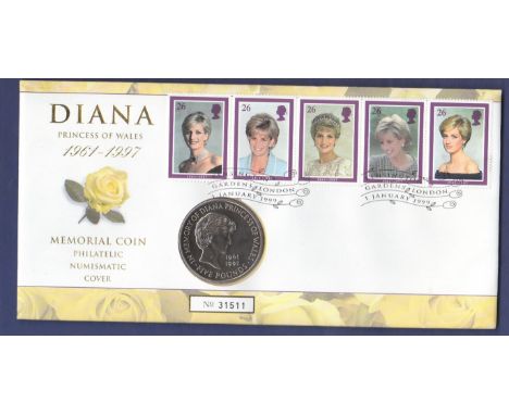 Great Britain 1999 1st January Diana Special FDC with special hand stamp and £5 coin. Unaddressed.