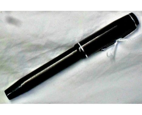 Platignum 'Style' c.1938 - Black celluloid stylographic pen with chrome trim. Pre War manufacture. Pen is a button filler. An