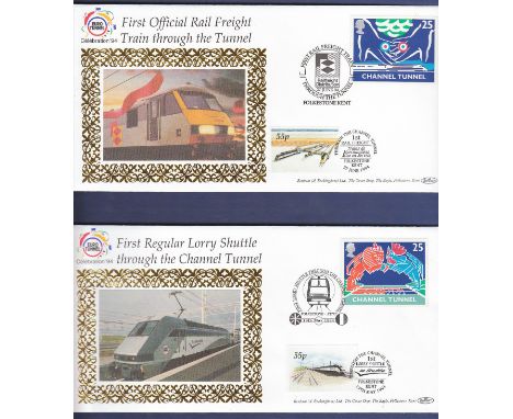 Great Britain - 1994 19th May Channel Tunnel FDC set 4. Official Benham covers. First lorry shuttle spec hand stamp and extra