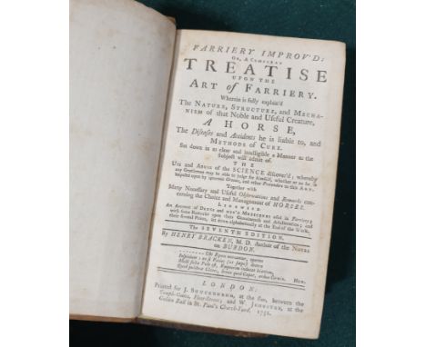 Bracken, Henry. Farriery Improv'd: or, A Compleat Treatise upon the Art of Farriery, 2 volumes, volume 1, seventh edition, vo