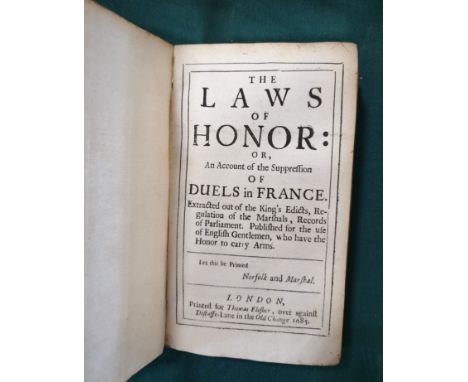 [Evelyn, John, editor] The Laws of Honor: or, An Account of the Suppression of Duels in France, first edition, light spotting