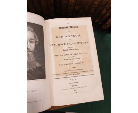Jonson, Ben and Francis Beaumont and John Fletcher. The Dramtic Works, 4 volumes, engraved portrait frontispiece, contemporar