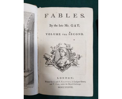 Gay, John. Fables, 2 volumes, volume 1, fifth edition, volume 2, first edition, engraved frontispiece, title vignette and num