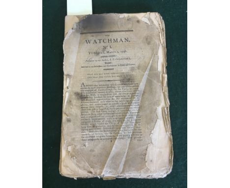 Coleridge, Samuel Taylor. The Watchman, numbers 1, 6 and 7 [of 10] only, first edition, no.1 with first leaf soiled, torn and