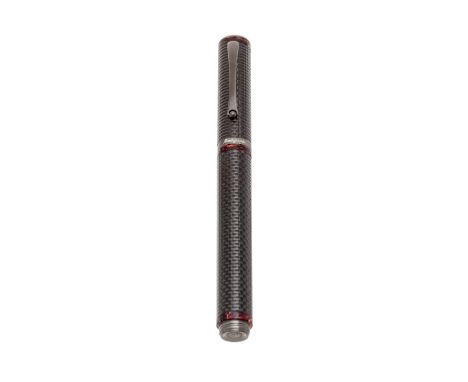 MONTEGRAPPA "QUINCY JONES" FOUNTAIN PEN.Barrel in black carbon and red resin.Limited edition, 600/1933.Silver nib. F point.No