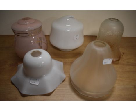 Five vintage glass lamp shades.