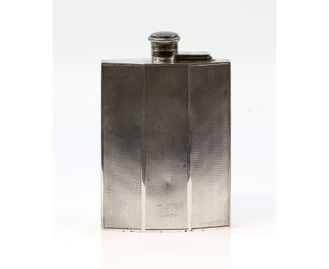 Large silver pocket/ hip flask with engine turned panels, Birmingham 1922