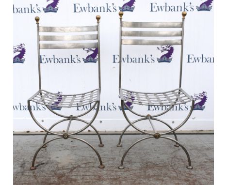 Set of six modern metal frame dining chairs and a modern standard lamp 