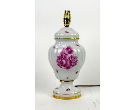 Herend porcelain table lamp decorated with puce flowers