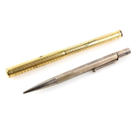 1920's Mabie Todd &amp; Co, New York, Swan fountain pen, gold nib, cartouche engraved 'Kathleen', in engine turned gilt metal