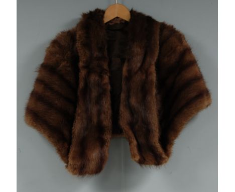 MINK DYED MUSQUASH BROWN FUR CAPE with collar and M. Fletcher, Southport (Master Furrier) TIE comprised of three full mink wi