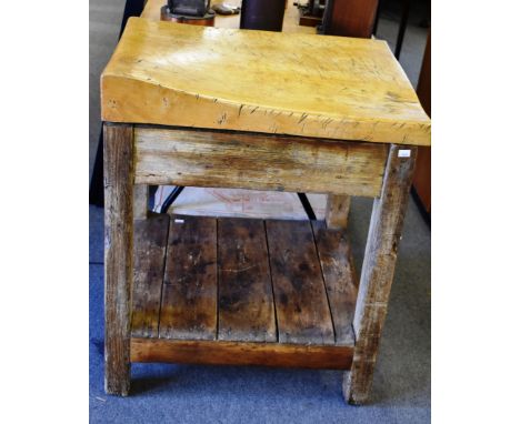 A Butcher's block with shelf under 72 x 57cm, standing 82cm.