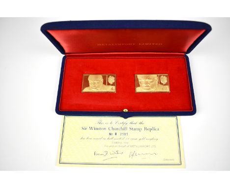 Sir Winston Churchill 18 carat gold stamp Replicas Metalimport Ltd, London- December 1965, certificate numbers No A 2582 and 