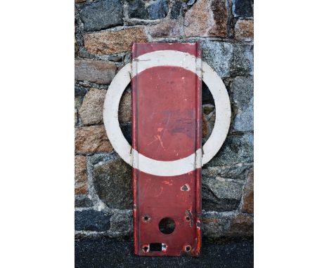 Railwayana - Shunting signal sign believed to be a WW2 period example, the red enamel warning sign with white protruding circ
