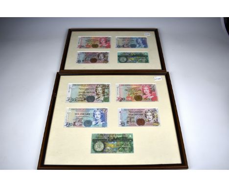 BRITISH BANKNOTES - Guernsey - Two framed displays collectable numbers, the first display, all signed D.M.Clark, One Pound, T