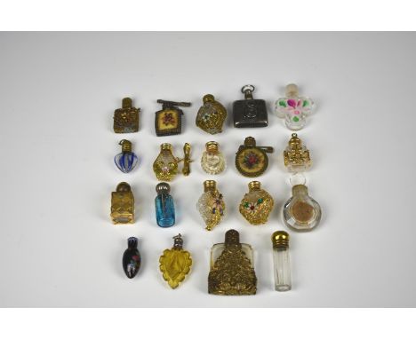 A collection of vintage miniature perfume/scent bottles to include versions with filigree design, needlepoint etc. (19) 