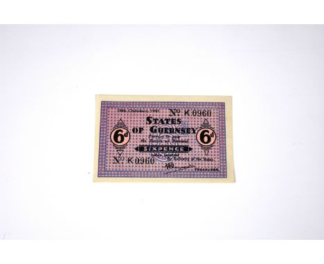 BRITISH BANKNOTE - Guernsey States (German Occupation) Sixpence 16th October, 1941, K 0960, (McCammon GN 35i) About uncircula
